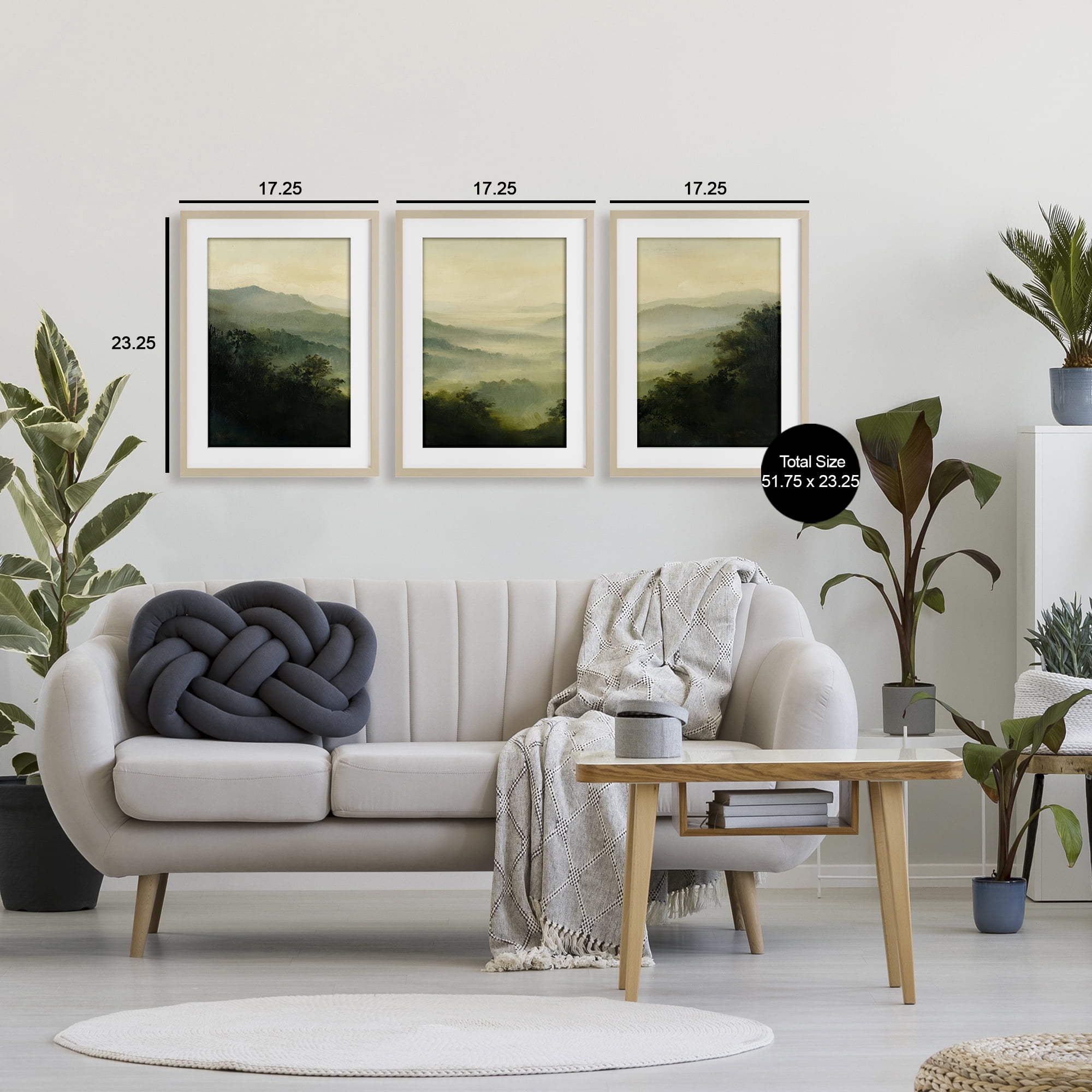 Stupell Industries Through The Haze Mountain Panorama 3 Piece Birch Framed Print Under Glass Set, design by Petal Prints Design