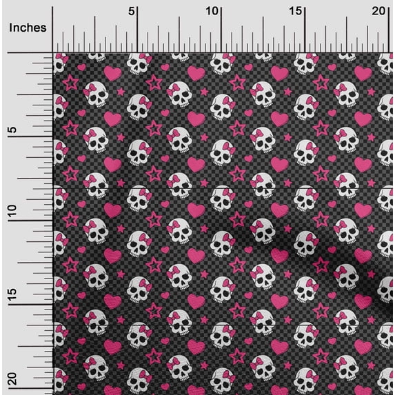 oneOone Viscose Jersey Fuschia Pink Fabric Skull Fabric For Sewing Printed Craft Fabric By The Yard 60 Inch Wide
