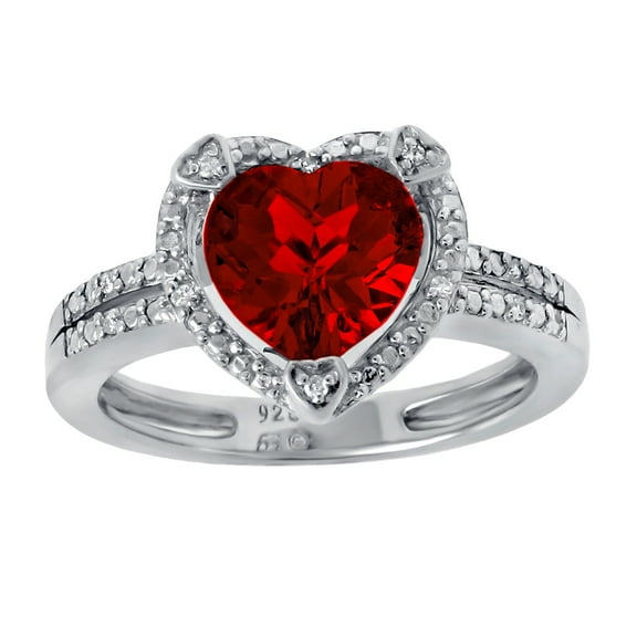 8MM Heart Red Ruby Diamond Accent 925 Sterling Silver Ring Size 7