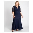 thumbnail image 1 of KIYONNA Robe de Soirée Longue pour Femmes Bleu Marine Extensible à Bord Festonné Froncée à Taille Contrastante avec Encolure à Revers Coupe Évasée + Évasée Grande Taille1X, 1 of 2
