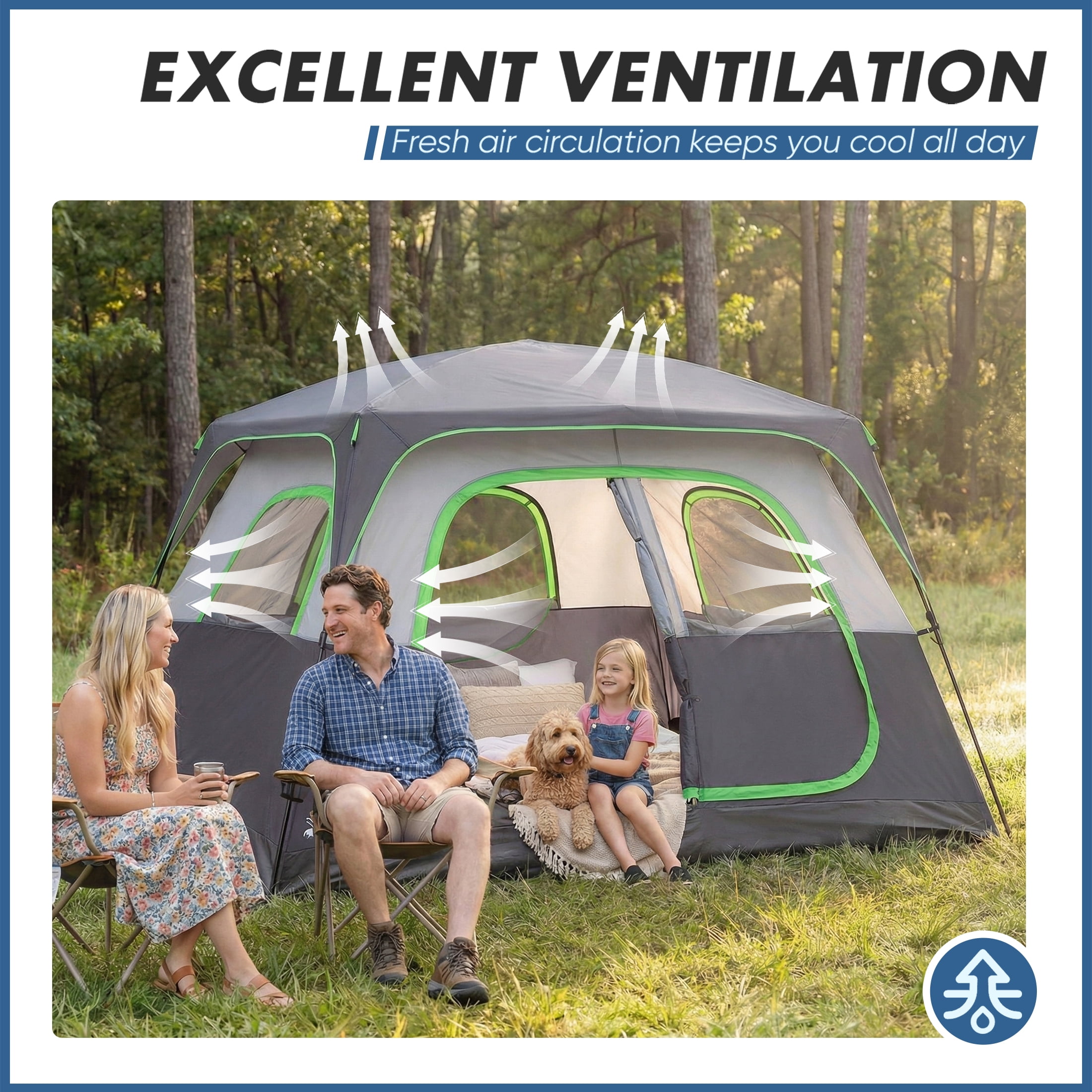 EDX 6 Person Waterproof & Windproof Family Camping Tent with Large Interior, Easy Setup Cabin Tent with Mesh Windows & Skylights, Portable Outdoor Tent for Car Camping, Hiking, Fishing, Gray