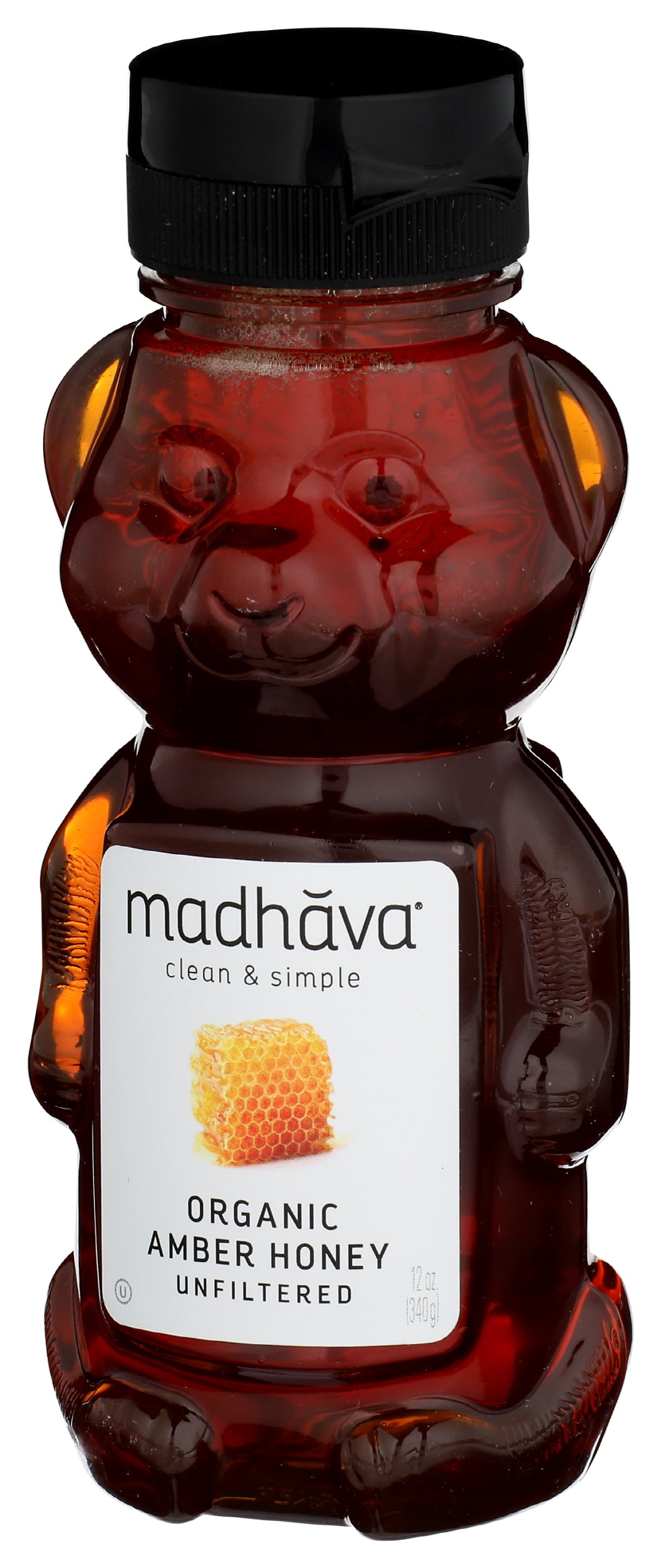 Pack of 6, Madhava Organic Unfiltered Amber Honey, 12 oz