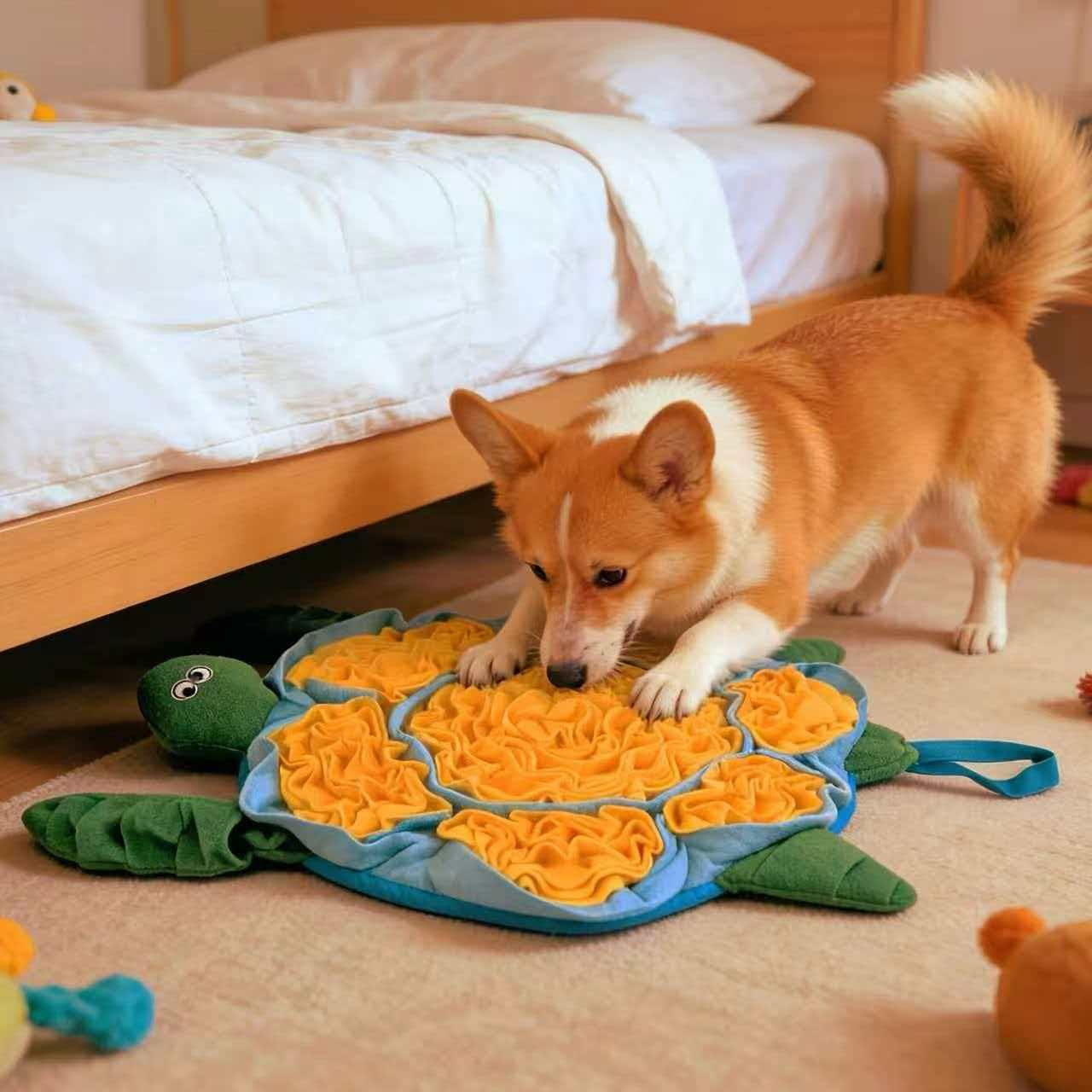 Dog Snuffle Mat, Interactive Turtle Foraging Mat for Mental Stimulation, Slow Feeder Puzzle Toy for Small to Medium Dogs, Nosework Training & Stress Relief Pet Enrichment Mat, Machine Washable