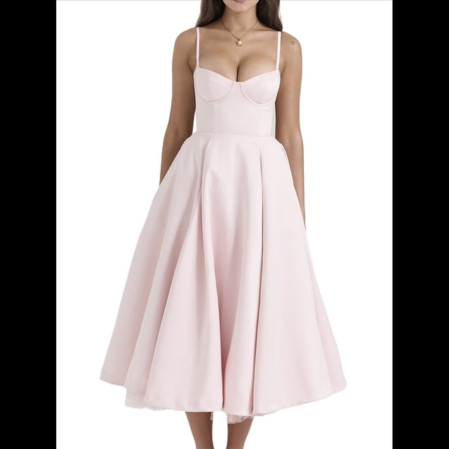 Vestidos de Invitada de Boda para Mujer, con Tirantes Finos, Corsé, para Fiesta de , con Encaje Floral, Vestidos Largos de Fiesta Rosa M