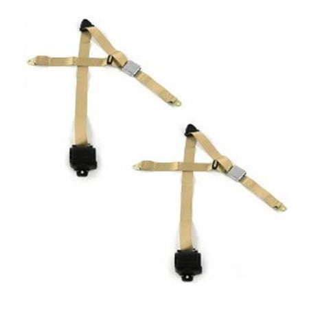 SafeTBoy Airplane 3 Point Tan Retractable Bucket Seat Belt Kit with Bracketry & 2 Belts for 1987-1996 Jeep Wrangler