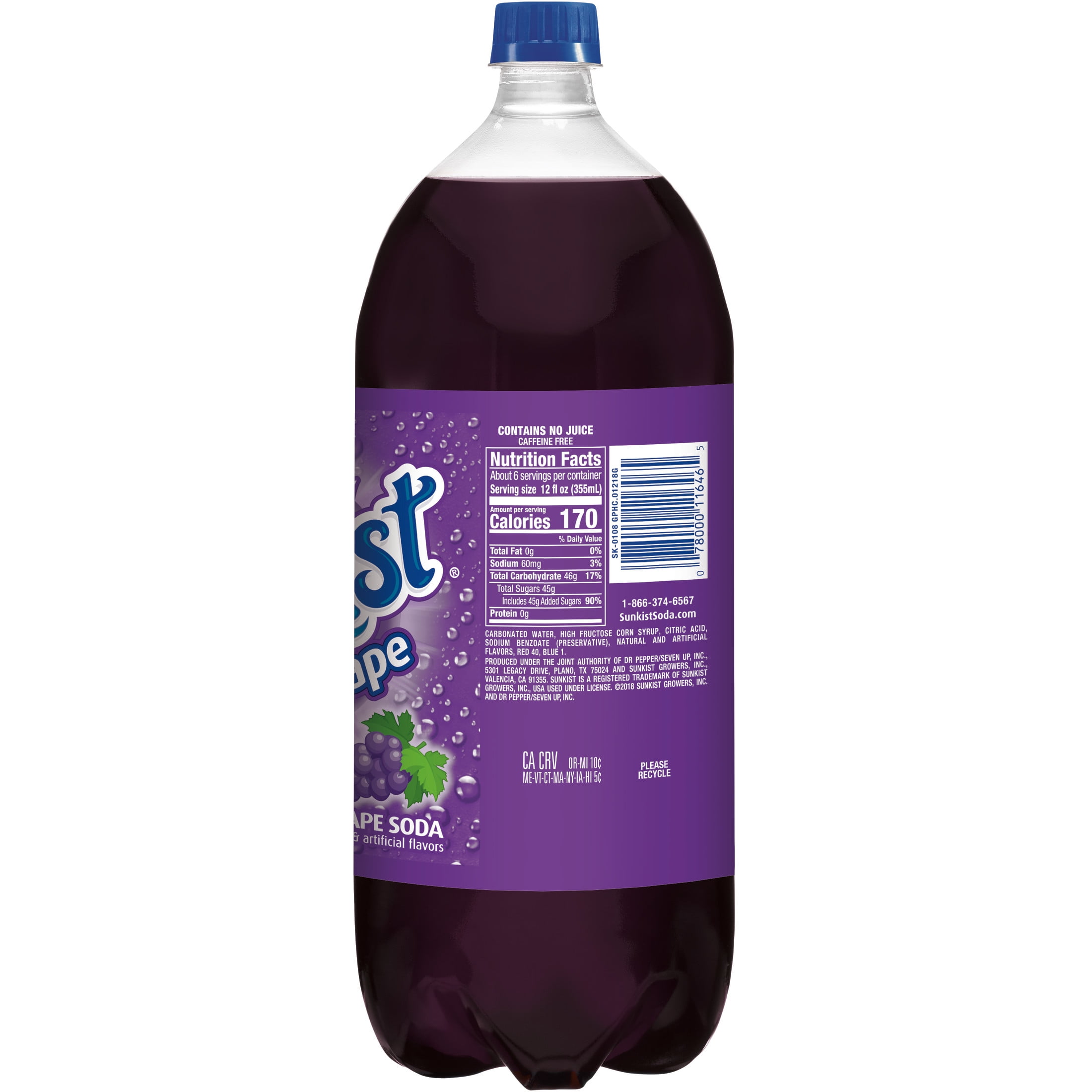 Original Sunkist Caffeine-Free Grape Soda Pop, 2 Liter Bottle