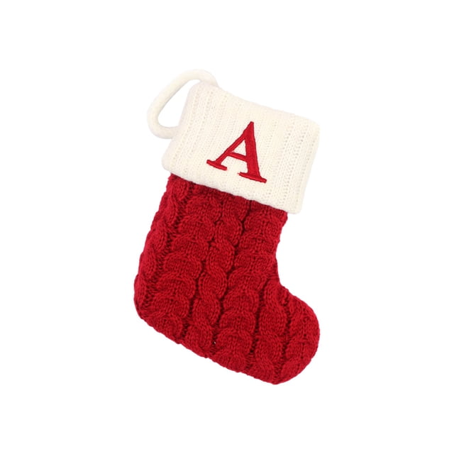 TIELUTT Bas de Noël avec Initiales Grandes Lettres Brodées Tricotées Rouges 12 Jours de Cartes de Chansons de Noël Flocons de Neige Acryliques Grandes Sucettes Décorations de Noël Ruban Lustre Flocons de Neige Perles