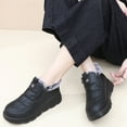 thumbnail image 5 of Women's Platform Snow Boots Waterproof Leather Slip on Casual Winter Ankle Booties Comfy Warm Plush Lined Loafers Black Size 6.5, 5 of 7