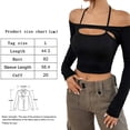 thumbnail image 2 of Camiseta de manga larga recortada con hombros descubiertos y hombros descubiertos para mujer, Top de punto acanalado, camisa con hombros descubiertos y espaguetis, 2 of 6