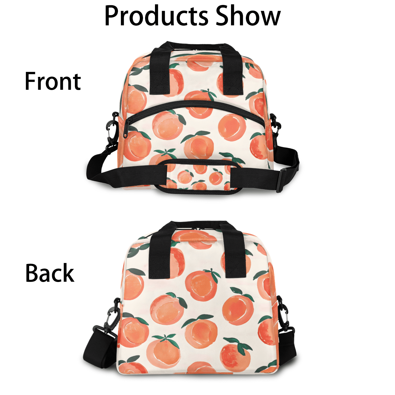 Herdesigns Peach Insulated Lunch Bag for Women Men Adults Large Reusable Lunch Box Cute Fruit Leakproof Cooler Tote Bags with Adjustable Shoulder Strap