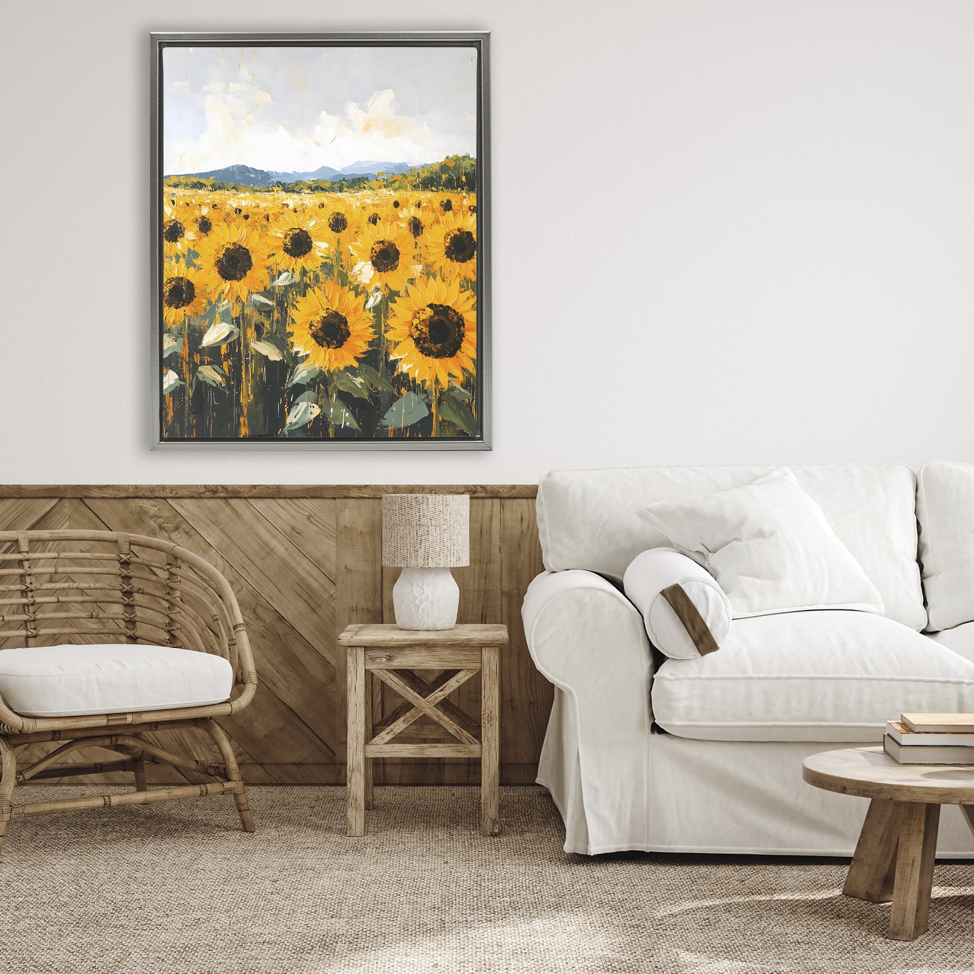 Stupell Industries Beautiful Sunflowers in Field Gray Framed Floater Canvas Wall Art, design by Creative Studio