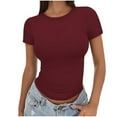 thumbnail image 1 of LOVZFMLL Women's Basic T-Shirts Spring Summer Blouses Short Sleeve Slim Fitted Tees Gym Workout Clothes Going Out Crop Tops Wine 3XL, 1 of 1