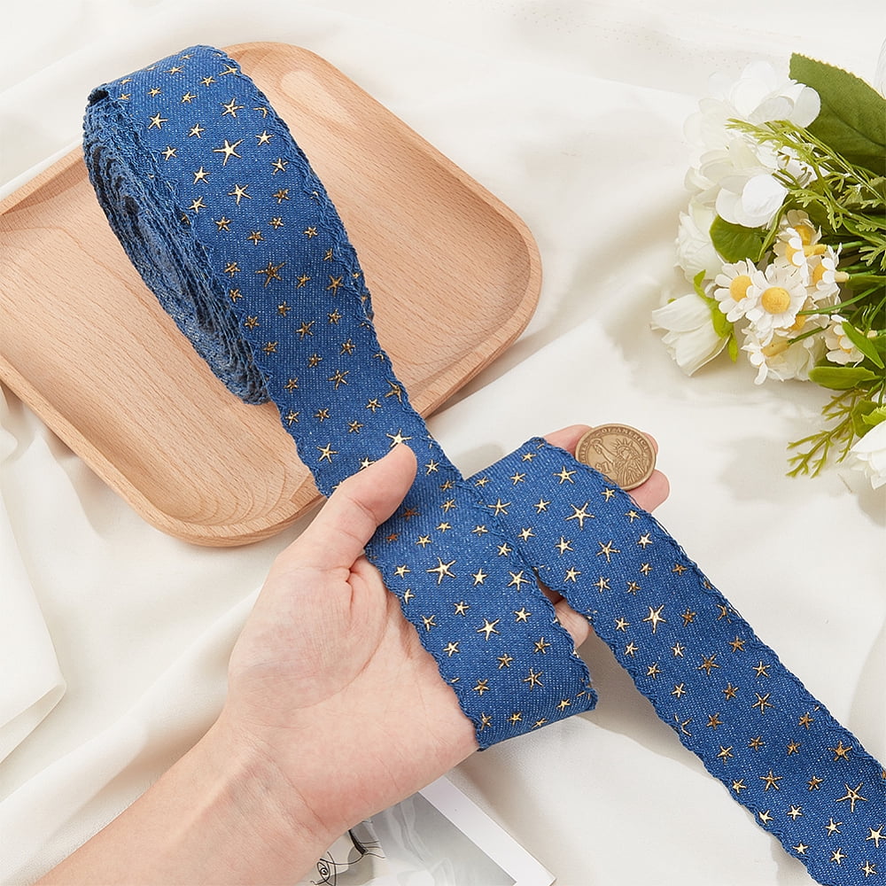 14.285 Yards Polyester Ribbons Embroidery Star Pattern Ribbons Clothes Accessories Marine Blue 1-5/8 inch(40mm)