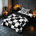 thumbnail image 2 of Homewish Halloween Ghost Twin Comforter Sets, Spooky Animal Checkered Bedding Set, Black White, Black Reversible, 2pcs 1 Comforter and 1 Pillowcase, 2 of 5