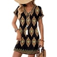 thumbnail image 2 of CHIUNL Summer Dresses for Women, V Neck Short Sleeve Ethnic Floral Mini Dress with Pockets, Casual Boho T-Shirt Dress, Fashion Vacation Outfits for Beach, Women Clothing (Yellow XXXL), 2 of 8