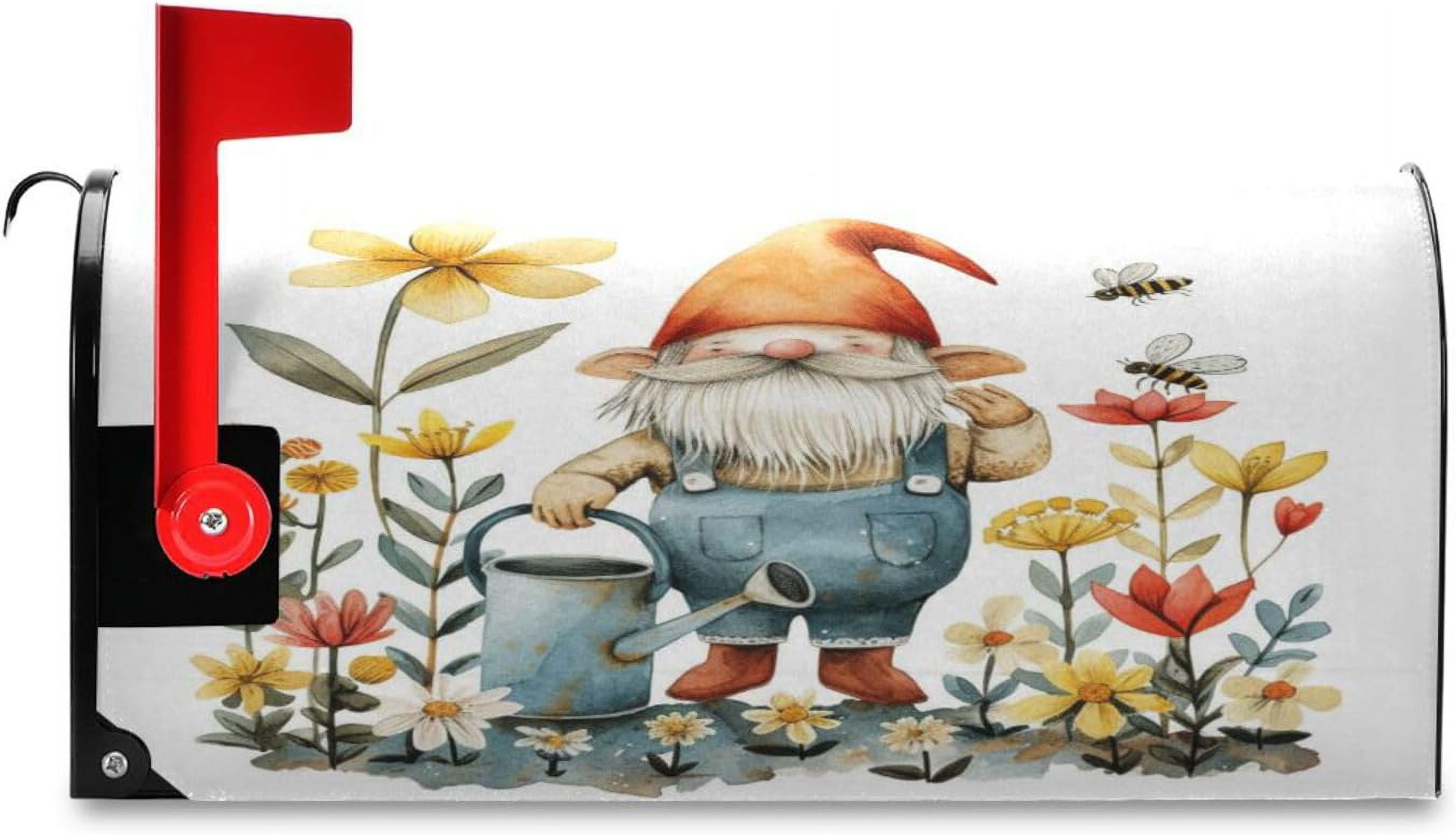 Spring Mailbox Covers, Gardener Gnome in Garden Mailbox Covers Oxford Cloth Post Box Cover with Magnetic Strip for Garden Yard Decor
