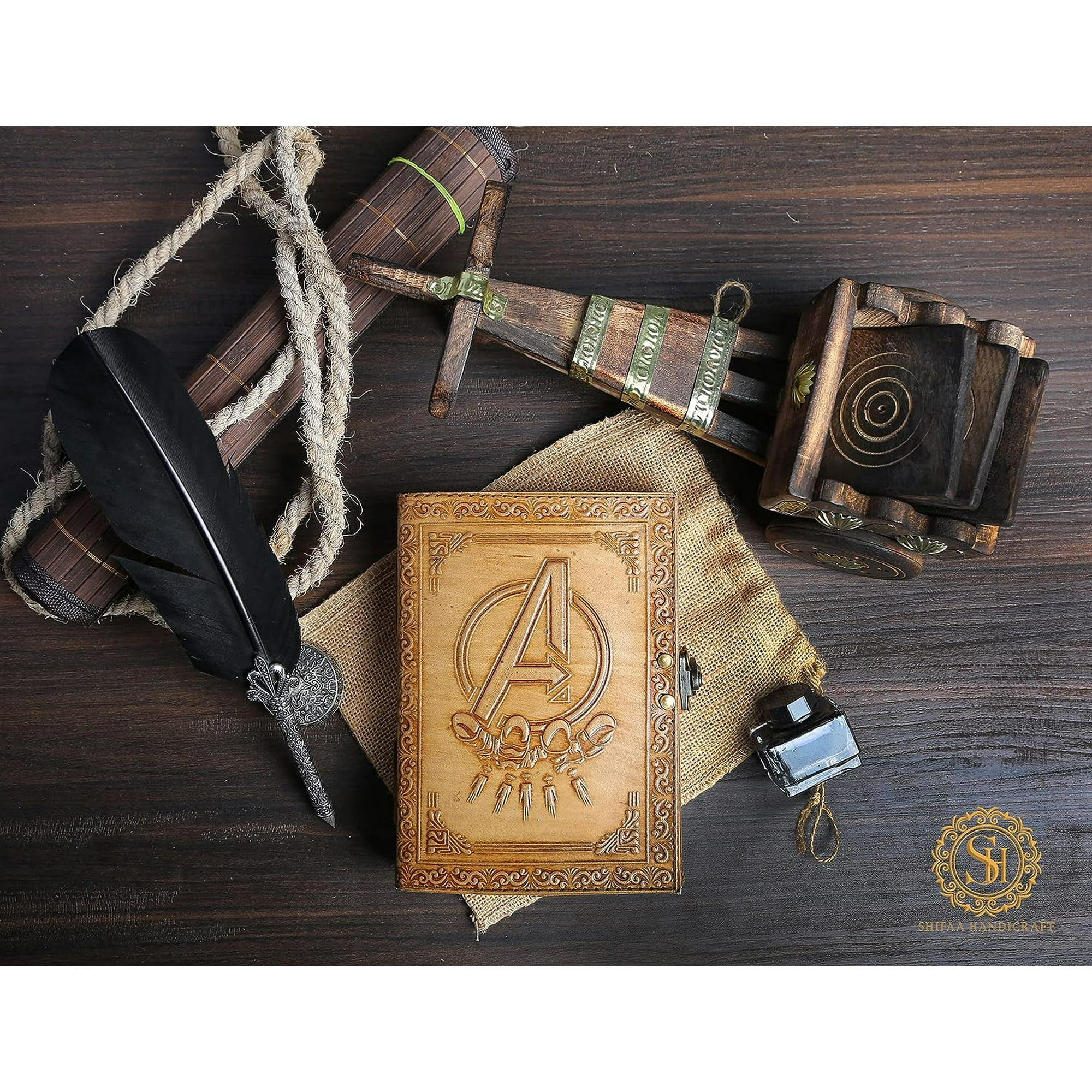 Avengers Marvels Logo Embossed Vintage Leather Sketchbook Journal Writing Notebook for Men & Women Leather Bound Notebook Daily Notepad 8x6 Inches.
