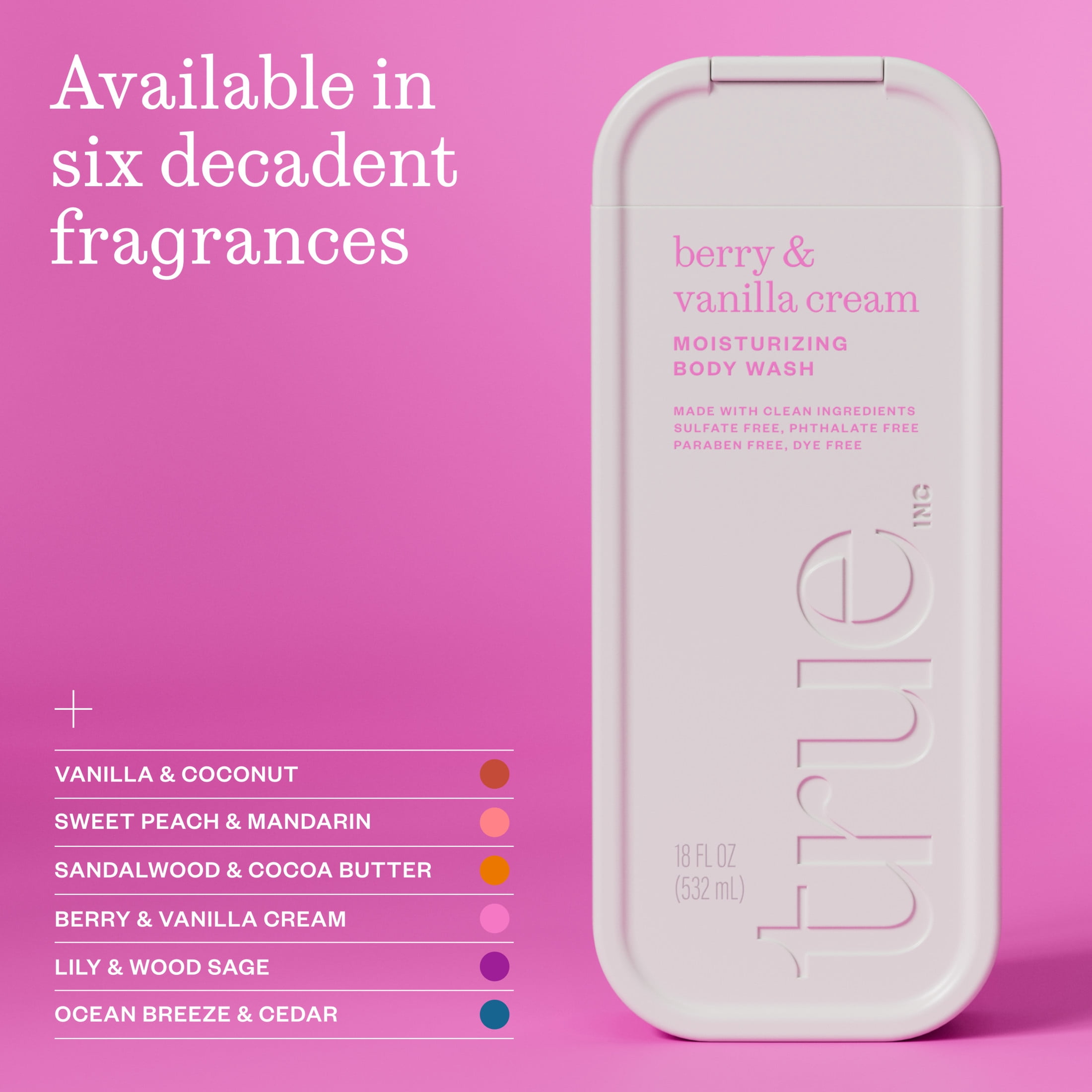 True Berry & Vanilla Cream Body Wash, Sulfate-Free, Moisturizing and Hydrating Formula for Women & Men, 18 fl oz