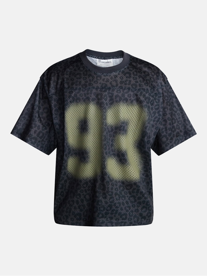No Boundaries Graphic Boxy Fit Mesh Jersey Style Shirt, Men's XS