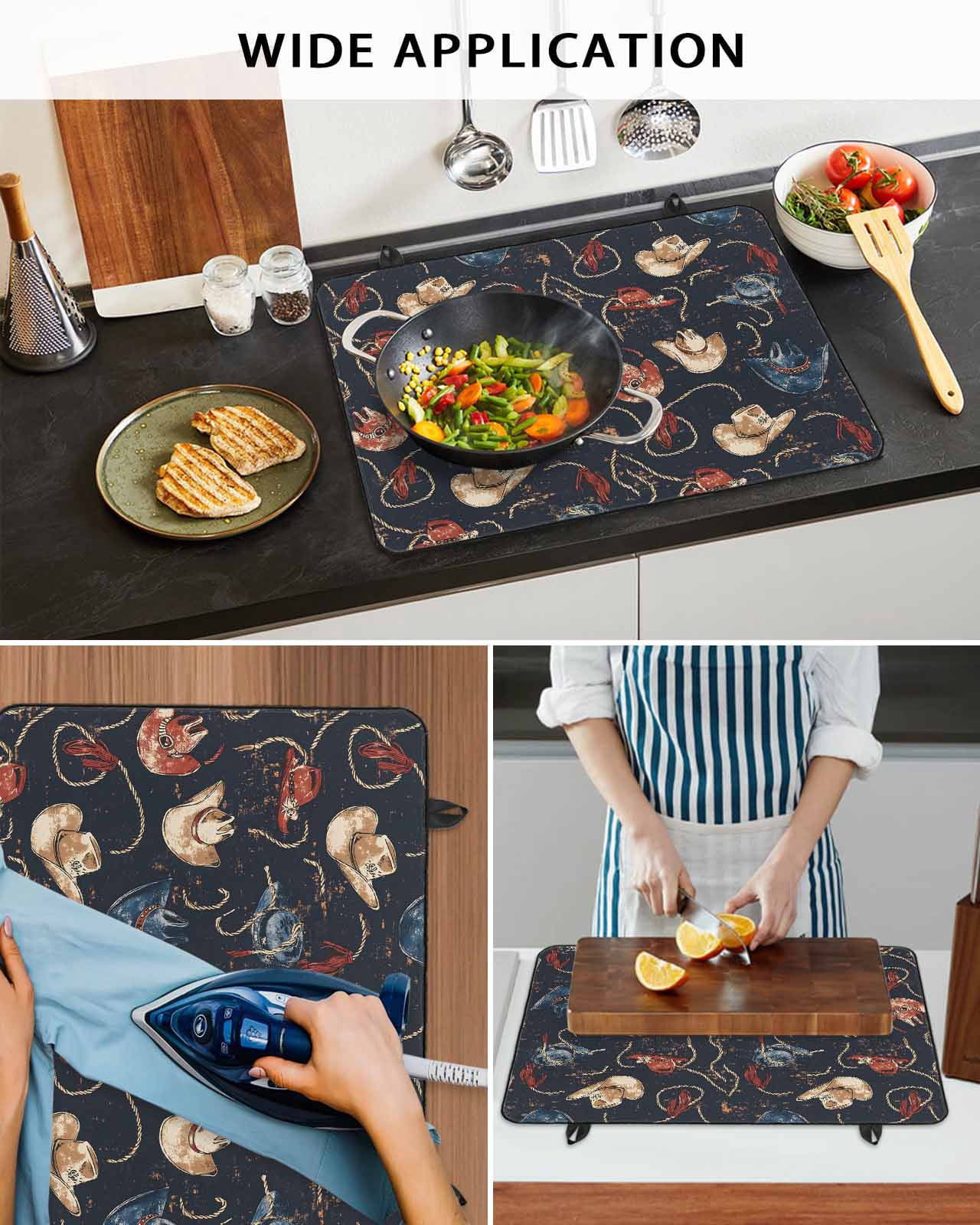 nqOlkjepod Large Induction Cooktop Protector Mat 24"x21", Brown Black Red Blue Cowboy Stove Top Covers for Electric Stove, Country Western Vintage Stove Burner Cover Mats, Glass Top Stove Cover