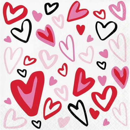 Way To Celebrate Valentine's Day Lunch Napkins, Red & Pink Hearts, 48 Count