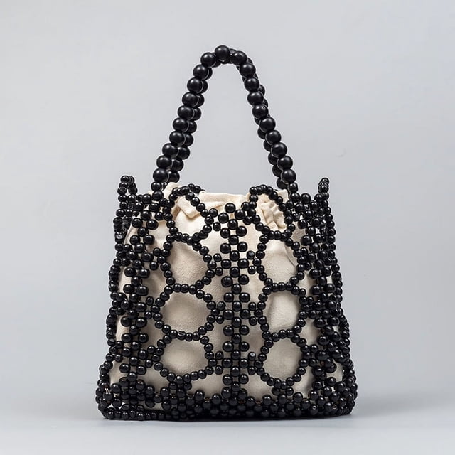 Nvzi Bolso de hombro tejido, bolso de mano tejido y bolso de cosméticos, bolso de mano tejido elegante para playa de verano, 9,05 x 0,98 x 13,38 pulgadas, negro