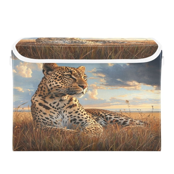 Storage Box With Lid 16.5x12.6x11.8In Foldable Stacked Household Storage Box Prairie Yellow Leopard