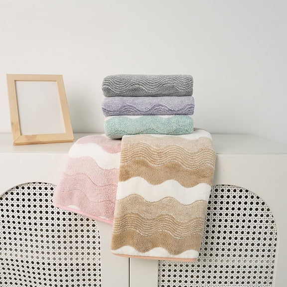 karymi Thickened Soft Colorful Striped Pattern Coral Bath Towel Quick Drying Highly Absorbent for Bathroom Daily Use 29.53x13.78in Coffee Room Decor