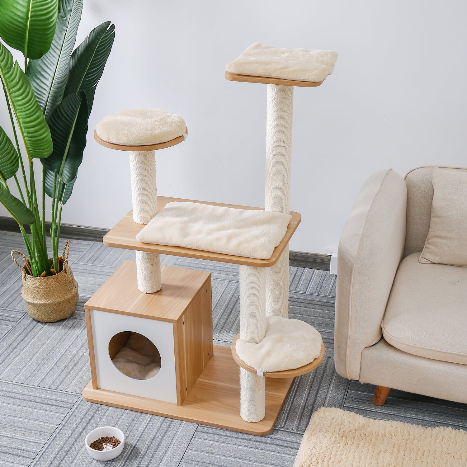 Pefilos 45" Modern Cat Tree Tower for Indoor Cats, Cat Condo for Adult Cats with Sisal Scratching Posts, Cat Tree House, Beige Pefilos 45" Modern Cat Tree Tower for Indoor Cats, Cat Condo for Adult Cats with Sisal Scratching Posts, Cat Tree House, Beige