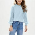 thumbnail image 2 of Girls Fall Puff Sleeve Tops Long Sleeve Chiffon Shirt Girl Fashion Ruffle Cuffs Pullover Crew Neck Blouses (Blue 7 Years), 2 of 6