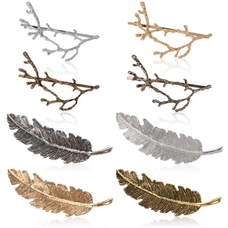 8Pcs Hair Clip, Aniwon Vintage Metal Alloy Feather Leaf Tree Branch Style Barrette Pin Hairpin Bows Accessories for Women Girls