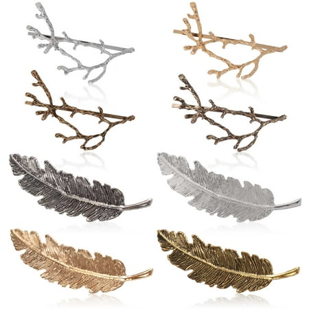 Upholstered Hair Pin 8Pcs Hair Clip, Aniwon Vintage Metal Alloy Feather Leaf Tree Branch Style Barrette Pin Hairpin Bows Accessories for Women Girls ()