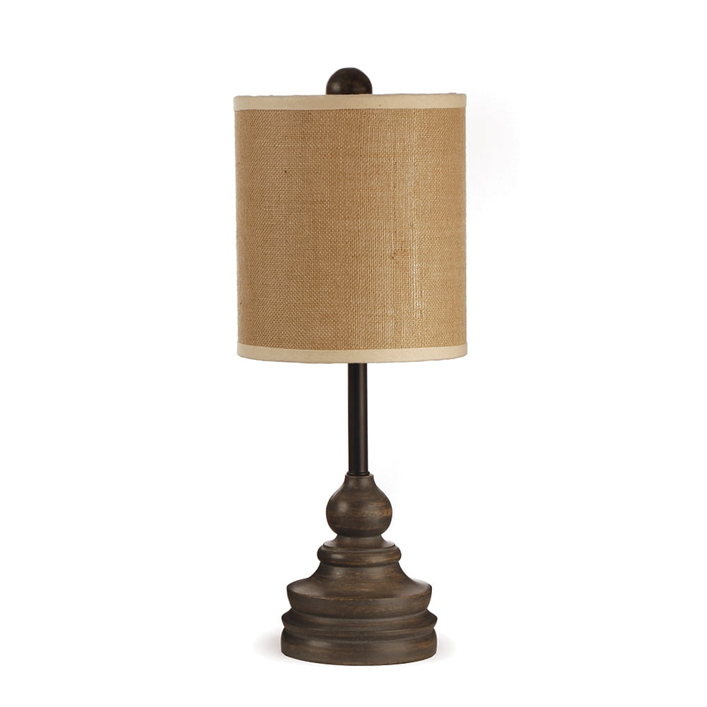 18.5” Petite Turned Wood Table Lamp with Burlap Shade