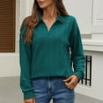 thumbnail image 5 of MIXUE Boho Tops For Women Autumn Winter Solid Color V Neck Lapel Long Sleeve Casual Basic Pullover Shirts For Women T Shirts Daily-Wear,Blue,M, 5 of 7