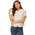 thumbnail image 3 of INSPIRE CHIC Chemisier à Col Peter Pan pour Femmes Manches Courtes Bouffantes Boutonné Floral, 3 of 6