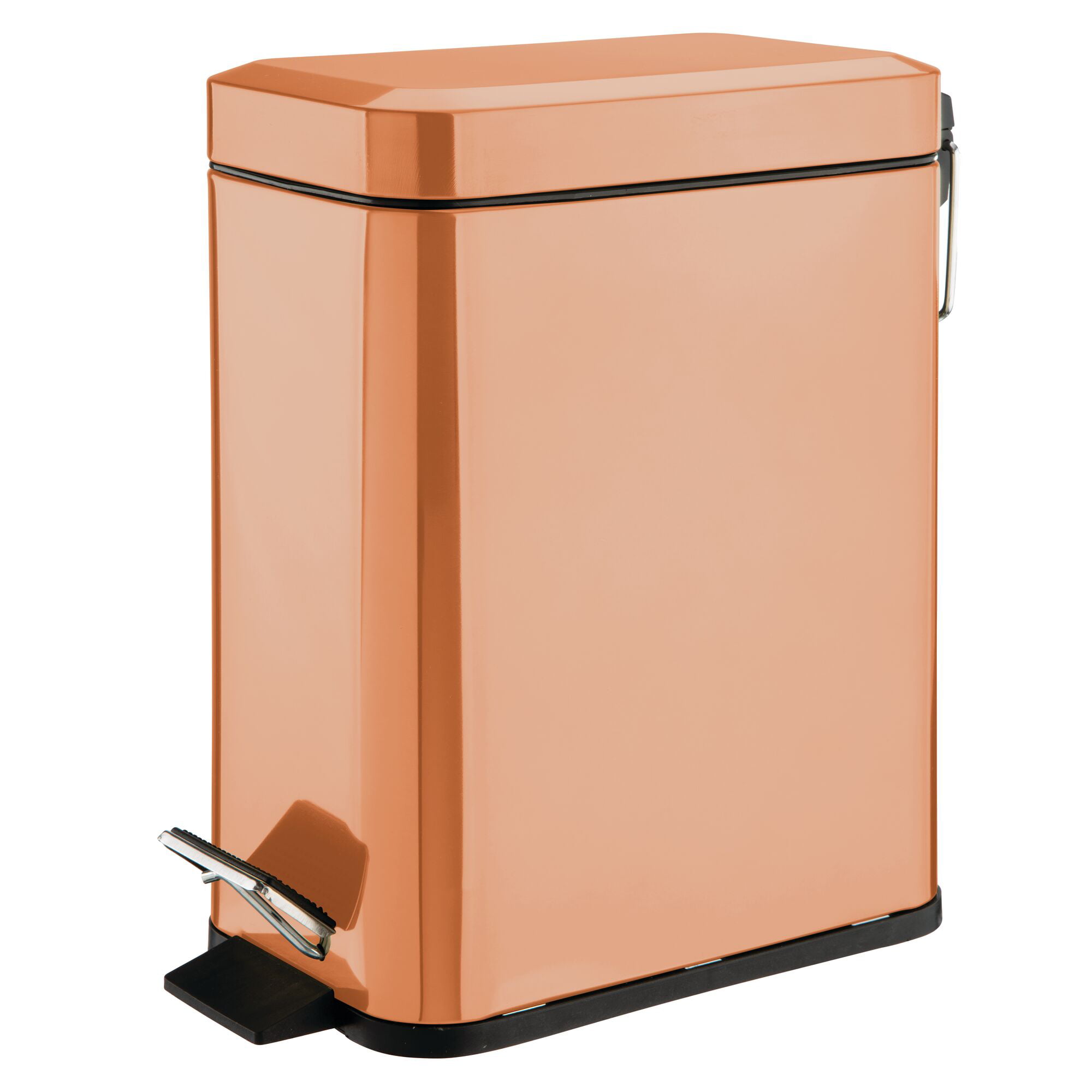 mDesign Square Household Rubbish Bin Rose Gold Lid and Plastic Bucket Insert Pedal Waste Basket for Bathroom 6 Litre Metal Waste Bin with Pedal Kitchen and Office 