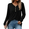 thumbnail image 2 of MOSHU V-neck T Shirts for Women Casual Long Sleeve Tunic Tops Curve Hem Fall Button Shirts, 2 of 8