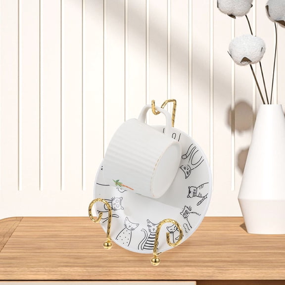 Masteelf Wire Cup Display Rack Cup Saucer Holders Tea Cup Display Stand Metal Cup Plate Stand Rack China Mug Organizer Elegant Display Rack for Home Office