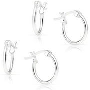 SOLIDSILVER- Sterling Silver Lightweight High Polished Click Top Hoop Earrings For Women & Teen Girls 12mm 2 Pair Set
