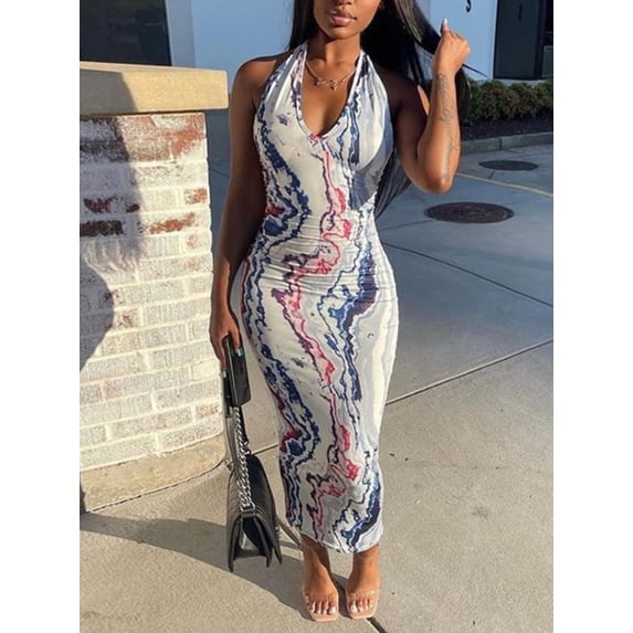 Lovelywholesale Cami Tie Dye Wrap Bodycon Dress