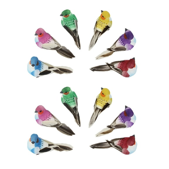 12 Pieces Artificial Small Fake Decorative Little Birds for Crafts Garden, with Wires Attached to Feet Attachment on the Tree Or Standing