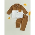 thumbnail image 2 of xiaxaixu Baby Boy 2 pieces Pant Set Outfits Long Sleeve Contrast Color Shirt + Pants Set Toddler Fall Clothes, 2 of 8