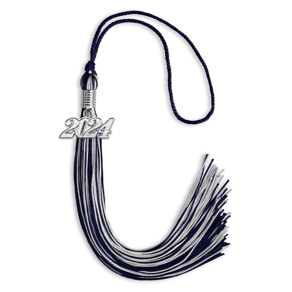 Endea Graduation Navy Blue/Silver Mixed Color Graduation Tassel with Silver Date Drop