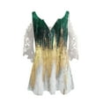 thumbnail image 4 of Elegante mujer casual cremallera cuello impresión blusa encaje manga corta camiseta verano Tops OAVQHLG3B Store  lin121212, 4 of 4