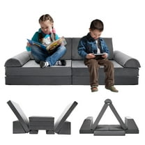 Lilypelle Kids Couch Sofa Modular Toddler Couch for Bedroom Playroom, 11-pcs 71"(L)x31.5"(W)x19.7"(H) Fold Out Couch Play Set，Children Convertible Sofa Kids Foam Couch, Gray
