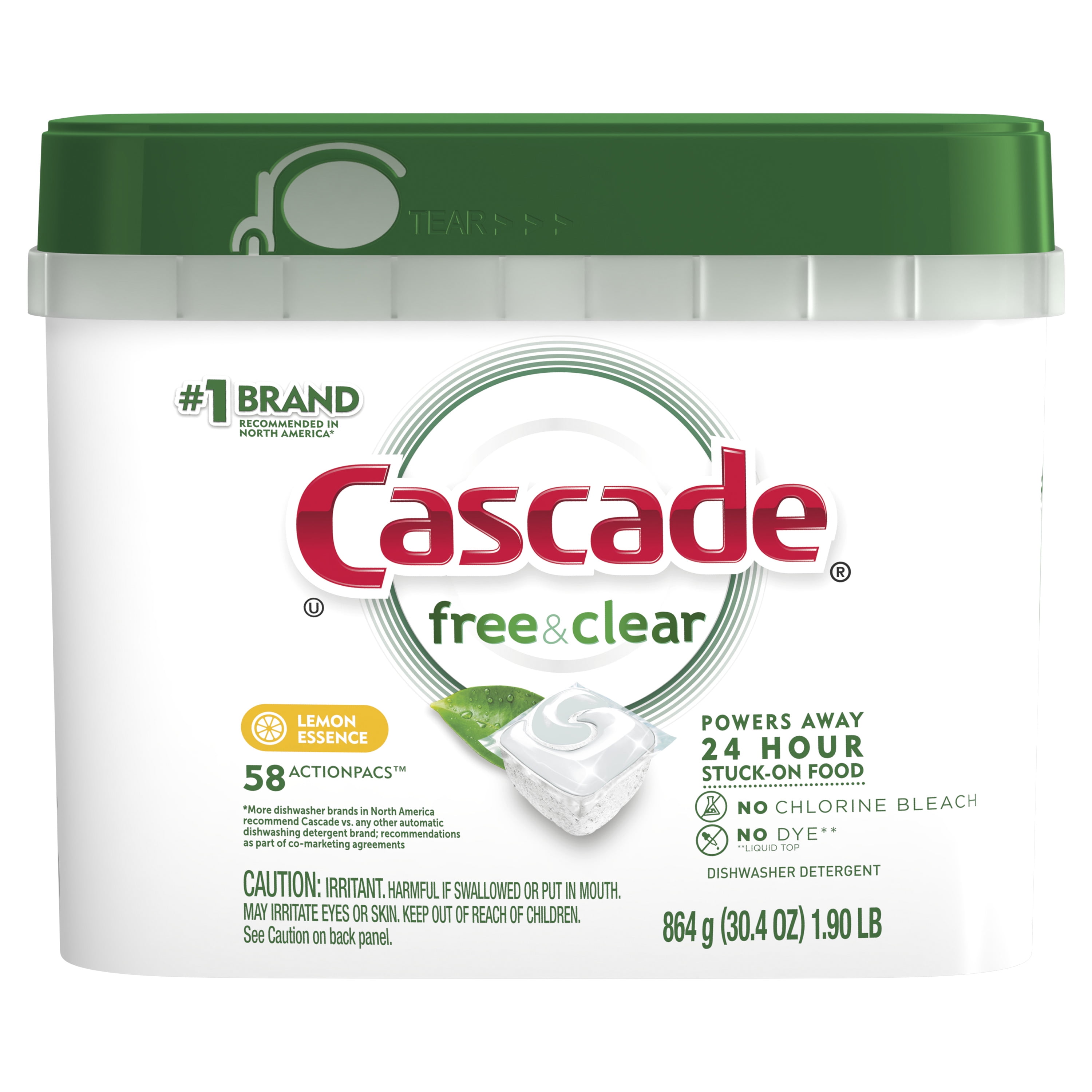 Cascade Pacs Dishwasher Detergents, Lemon Scent, 30.4 Ounce, 58 Count