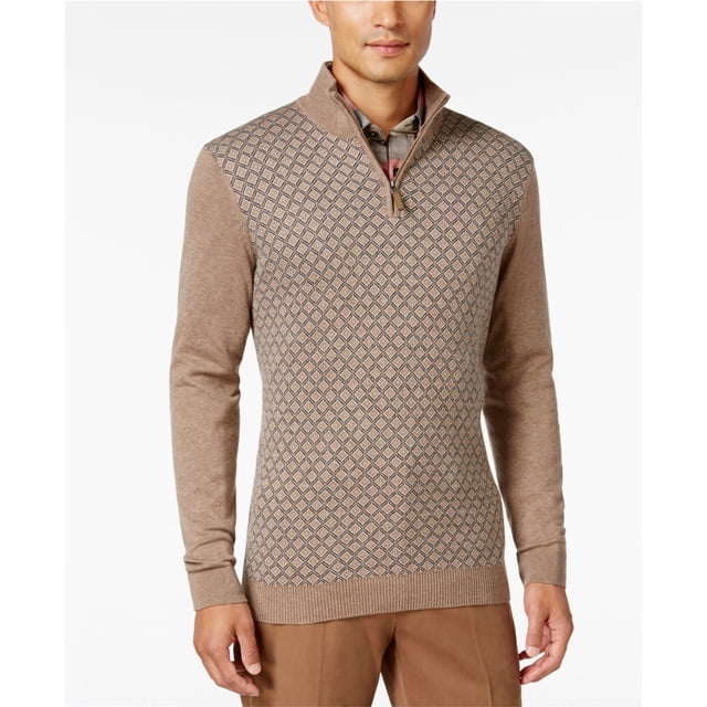 Tasso Elba suéter de punto con cremallera de un cuarto para hombre, marrón, 3XLT