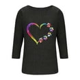 thumbnail image 4 of Women 3/4 Sleeve Sweater Tops Heart Printed Crew Neck Rib-knit Pullover Casual Tee Shirt Valentines Day Clothes (XL, Black C), 4 of 5