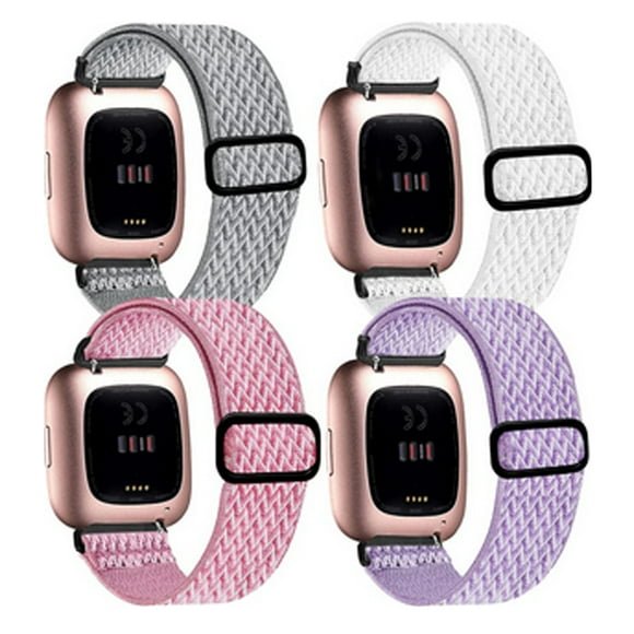 Elastic Sport Nylon Band, Compatible With Fitbit Versa, Ultra Supple Nylon 4PCS Adjustable Stretchy Solo Loop In Multiple Colors For Versa 2, Versa Lite, Versa Se Smart Watch