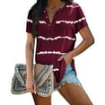 thumbnail image 1 of Mode Femmes Lâches Rond Imprimé V-Cou Bouton-Up Manches Courtes Tops, 1 of 3